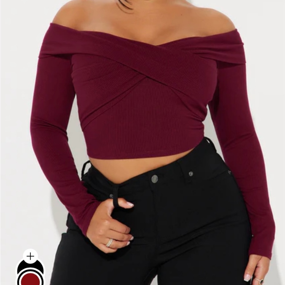 Fashion Nova Burgundy Off-Shoulder Crop Top